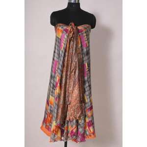 Handmade Reversible Vintage Style 100% Silk Sari <b>Skirt</b> Women's Wrap Dress for Beachwear Summer Parties Casual Look - Product Image 5