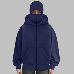 Balaclava à capuche à double couche avec fermeture éclair en strass, style rétro Y2K, lavage au sable, streetwear d'hiver pour homme et femme, prix de gros - Product Image 4