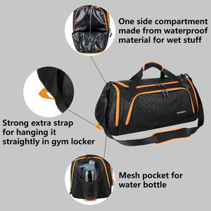 Sac de sport sportif – Sac de sport noir avec accents orange, plusieurs compartiments et bandoulière réglable - Product Image 3