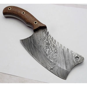 Burraq Handmade Damascus Steel Chef Cleaver Multi-Functional <b>Twist</b> Pattern <b>Knife</b> Leather Sheath 10-inch 2mm Thickness Kitchen - Product Image 1