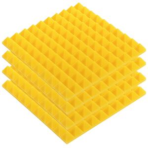 Panneaux muraux acoustiques modernes en placage, lot de 4, design pyramidal, 0,5 m x 0,5 m, 2 po d'épaisseur, jaune, pour salon et hôtel - Product Image 1