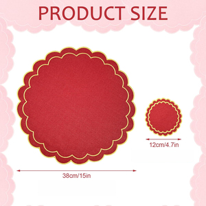 Ensemble de sets de <span class=keywords><strong>table</strong></span> en polyester/coton <span class=keywords><strong>lin</strong></span> double couche, résistant à la chaleur, écologique, lavable en machine, avec bord festonné brodé - Product Image 2