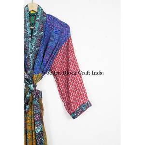 handmade wholesale Women's Indian Silk Sari Kimono <b>Dressing</b> <b>Gown</b> <b>Long</b> Duster Silk Jacket Patchwork Wholesale Summer Sleepwear - Product Image 3