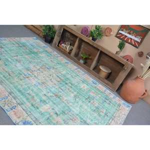 Alfombra turca Vintage clásica verde azul Patchwork área grande 5,7x8,9 pies lana látex abstracto rectángulo pasillo habitación alfombra nueva - Product Image 4