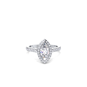 Anillo de compromiso de diamante de 1.55 quilates con corte marquesa y doble halo, plata de ley 925 maciza, pavé, catedral oculta - Product Image 1