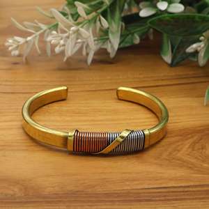 Minimalist Brass Cuff <b>Bracelet</b>, Handmade Wire Wrapped Bangle, <b>Adjustable</b> Open Cuff, Mixed Metal Jewelry Chic <b>Bracelet</b> Gift - Product Image 3