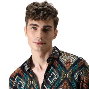 Chemise à motif de plumes monochromatiques coupe ajustée légère en viscose élégante manches longues tenue de tous les jours décontractée pour hommes - Product Image 5