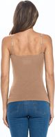 Débardeur en coton tricoté uni pour femme avec dentelle, style décontracté, bretelles spaghetti, coupe ajustée, beige, idéal pour l'été