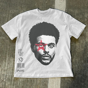 100% algodón suelto cuello redondo Vintage manga corta Camiseta de gran tamaño para hombres Jersey Casual con patrón impreso - Product Image 1