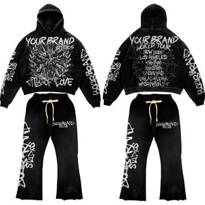 Custom French terry sweatsuit 100% heavyweight cotton acid wash vintage custom dtg print high quality <b>hoodie</b> & sweatpants - Product Image 2