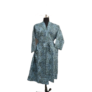 Kimono coton gaufré imprimé fleuri indien femmes été bio ouvert devant vêtements de nuit Robe vêtements de plage Robe - Product Image 2