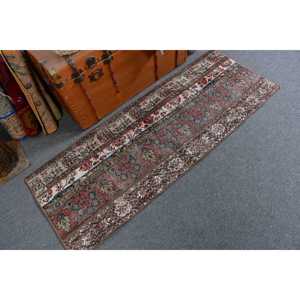 Tapis turc vintage, tapis de 2,1 x 5,6 pieds, tapis à bordures rouges et bleues - Product Image 1