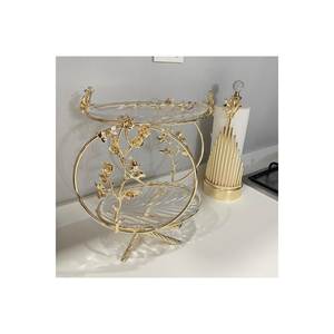 Bandeja de Servicio Mundial de múltiples flores de latón dorado de dos capas con rollos de varilla Bandeja de presentación de vidrio elegante - Product Image 3