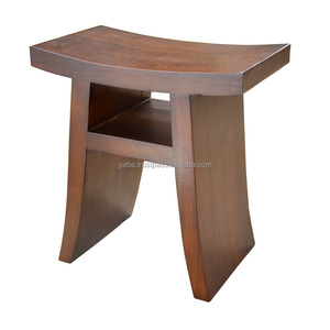 Tabouret d'appoint artisanal en acajou élégant 45x47x27cm, siège polyvalent en bois massif fait à la main pour la cuisine, finition naturelle - Product Image 4