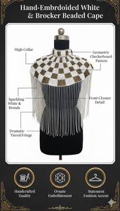 Capelet perlé Ellora avec franges tombantes pour banquets, mariages, costumes de scène, tenues de soirée, article de mode en tissu nylon - Product Image 6