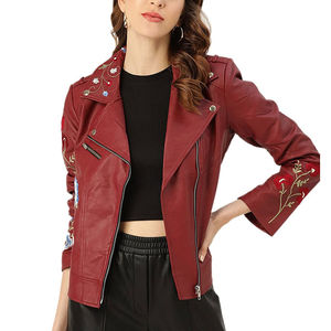 Vente en gros de vestes décontractées en cuir mince pour femmes Streetwear Service OEM avec rembourrage en coton tissu teint Veste en cuir - Product Image 1