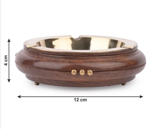 Round Wooden Ashtray with Brass top and a heavy base Natural Solid Wooden Circular Ashtray Indoor and Outdoor Desktop Ashtray - Product Image 4