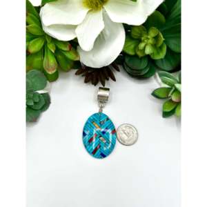 Joe Reano Turquoise Multi-Stone and Sterling Silver Pendant Rhodium Plated Religious Charm with Rose Gold Gold Jewelry - Product Image 2