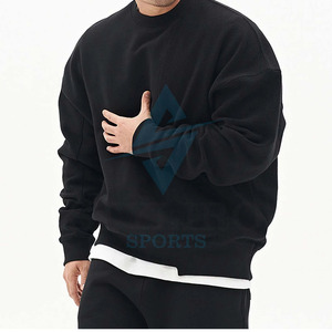 Custom Logo Embroidery Oversize Cotton Crew Neck Sweatshirts Winter Streetwear Solid 360g Breathable Quick Dry - Product Image 2