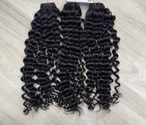 100% Premium Super Double-Drawn vapeur bouclés trame couleur naturelle vietnamien Remy Extensions de cheveux humains matière première faisceaux de dentelle - Product Image 3