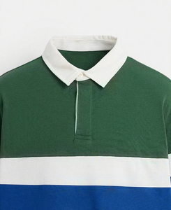 Camisa de Hombre con Rayas Verde Oscuro, Bloques de Color Azul Marino/Blanco, Manga Corta, Estilo Casual, Poliéster/Algodón, Secado Rápido, Transpirable - Product Image 3