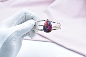 Handmade phong cách cổ điển màu hồng Dahlia Turquoise thép không gỉ Bangle điều chỉnh Sterling Bạc Vòng đeo tay cho phụ nữ Quà Tặng - Product Image 2