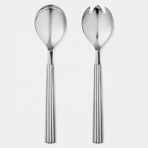 Juego de servicio de ensalada de acero inoxidable con diseño en relieve antiguo, revestimiento plateado niquelado, mango grueso, construcción de Metal Premium - Product Image 2