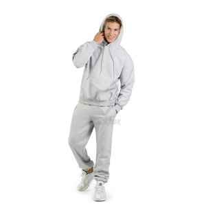 Survêtement gris à capuche pour homme, longueur intégrale, couleur unie, coton, vêtements décontractés avec poches latérales, style automne, coupe classique - Product Image 1