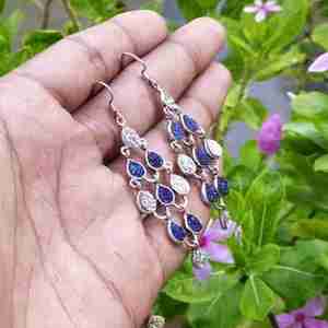 Pendiente de araña de plata de ley Druzy de titanio azul y plateado para fiesta, pendiente de araña fina de regalo de piedra única - Product Image 3