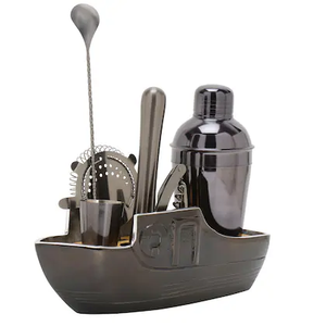 8 Pcs Stainless Steel Cocktail Shaker <b>Set</b> Bar Tool With Boat Shape Display Stand Smart Bar-ware and Tools Accessories - Product Image 1