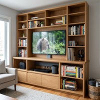 Meuble TV mural moderne et minimaliste en bois massif, unité de divertissement modulaire pour salon et salle de sport, mobilier sur mesure