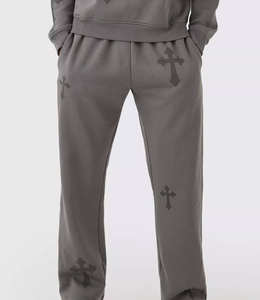 Conjunto Deportivo de Dos Piezas para Hombre, Sudadera con Capucha Gris Carbón con Estampado Cruzado Sutil, Felpa de Algodón Cómoda, Ropa Casual de Calle - Product Image 4