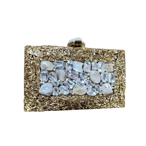 Artisan-Crafted Designer Evening Clutch <b>Bag</b> Epitome <b>of</b> Elegance with <b>Crystal</b> Stones Brass Mother <b>of</b> Pearl Luxurious Exquisite - Product Image 3