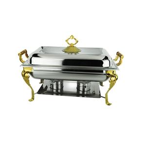 Elégant chauffe-plat rectangulaire en métal en acier inoxydable avec support pliable, parfait pour les buffets, les fêtes d'entreprise et les services alimentaires - Product Image 1