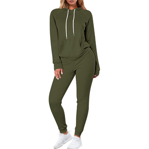 Ensemble de survêtement décontracté pour femmes, imprimé uni, deux pièces, 100% coton, respirant, jogging, vêtements de sport, survêtement, sweat-shirt à capuche - Product Image 1