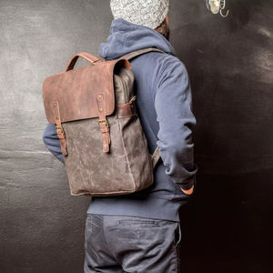Sac à dos en toile en cuir véritable, robuste, pour les voyages en plein air, l'école, la randonnée, unisexe, élégant, multi-poches, grande capacité, écologique - Product Image 2