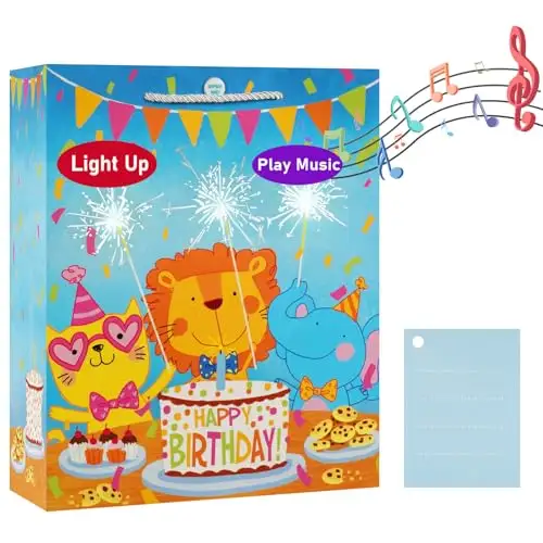 Lumières Sons Sacs cadeaux d'anniversaire Feux d'artifice Sac d'encouragement pour enfants Babyshower Grands sacs-cadeaux animaux avec poignées