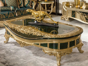 Ensemble de canapés en bois sculpté traditionnel de luxe avec revêtement vert antique, cadre doré, dossier capitonné - Meubles de salon - Décoration - Product Image 4