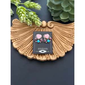 Boucles d'oreilles pendantes en argent sterling en forme de cœur, ornées de pierres multicolores et de turquoise, par des artisans maîtres - Product Image 1