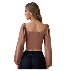 Blusas Vintage Estampadas con Cuello Alto para Mujer, Tops de Manga Larga para Verano, Logotipo Frontal, Primavera, Otoño, Invierno - Product Image 3