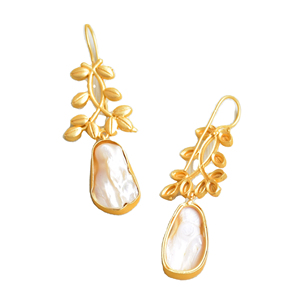 Pendientes de Latón de Exportación al por Mayor, Diseño de Piedra Natural en Bruto con Perlas, Acabado de Latón Antiguo, Pieza de Moda Lista para Enviar - Product Image 6