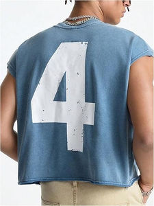 Débardeurs pour hommes en coton 100% imprimé argyle, manches courtes, col rond, ample, décontracté, tricoté, 220g - Product Image 2