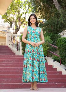 Vestido de mujer sin mangas informal bordado étnico de rayón ligero de calidad superior - Product Image 2