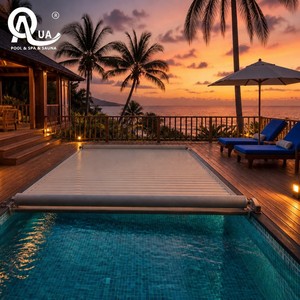 Couverture de piscine automatique en PVC, étanche, isolante thermiquement, système de sécurité, taille personnalisée pour villa, hôtel, projets commerciaux - Product Image 3