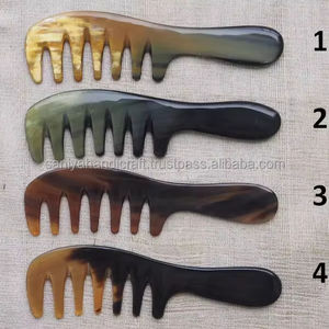 SANIYA HANDICRAFT Peine de pelo de cuerno de buey pulido Dientes anchos Peine de pelo de estilo de amor de cuerno natural - Product Image 1