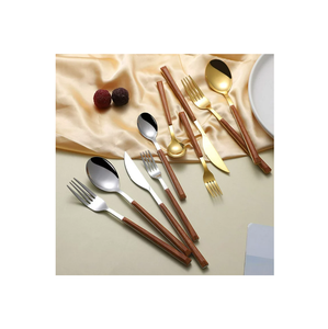 Ensemble de couverts de luxe en acier inoxydable pour mariage, couteau, fourchette, cuillère, avec manche en bois, produit en vente chaude - Product Image 6