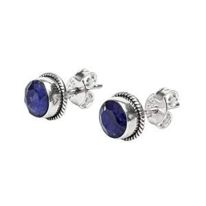 Elegante facetado Azul zafiro Stud pendientes hechos a mano plata esterlina cuerda borde diseño chapado en oro bisel ajuste uso diario - Product Image 6