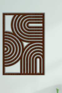 Grand panneau décoratif mural en arche de bois sculpture géométrique moderne en bois tenture murale décor à la maison élégant ensemble d'œuvres d'art artisanales - Product Image 3