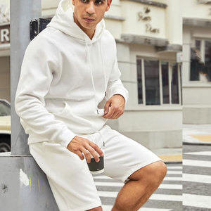 Wholesale Casual Solid Heavyweight Streetwear Two Piece Workout <b>Joggers</b> Shorts Unisex Tracksuit Hoodie Short Set Men - Product Image 3