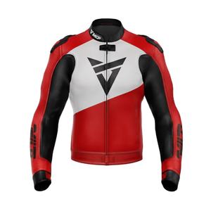 เสื้อแจ็คเก็ตหนังแท้สำหรับขี่มอเตอร์ไซค์/แข่งรถ ผู้ชาย แบบมีรูระบายอากาศ ทำจากหนังวัว/หนังจิงโจ้ ได้รับมาตรฐาน CE มีทุกขนาดและทุกสี - Product Image 1